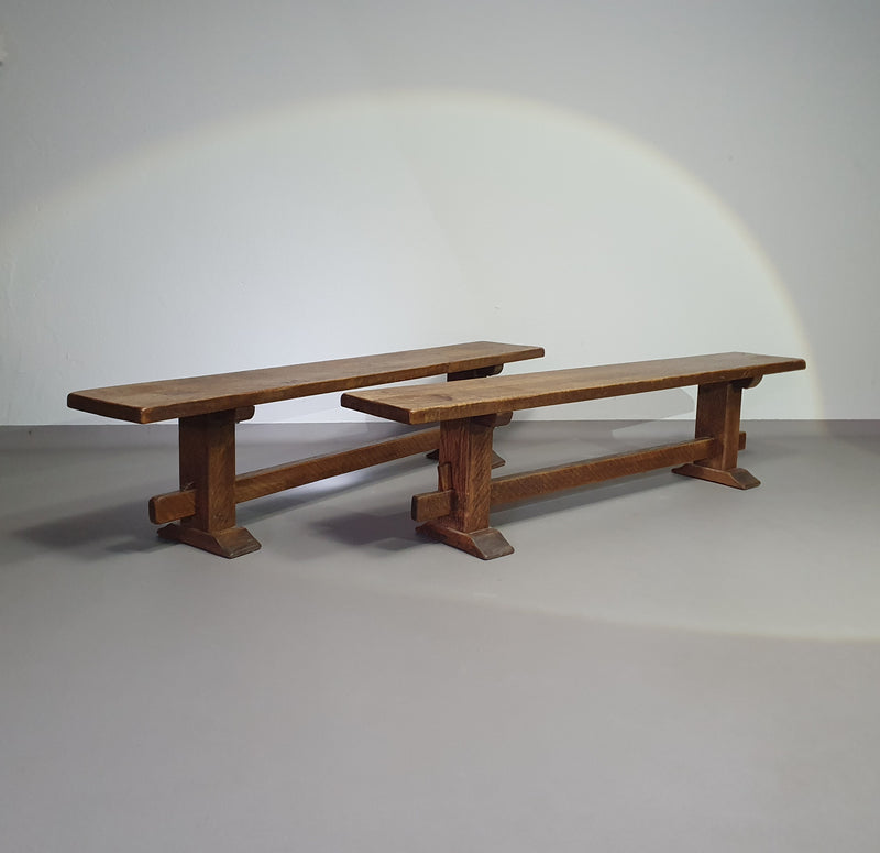 2 brutalist oak benches