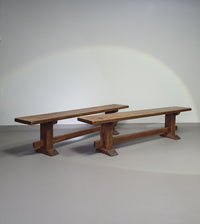 2 brutalist oak benches