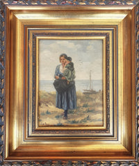 2 x Mother and child in the dunes, signed / J. de Zon (lower left ) / oil on wood