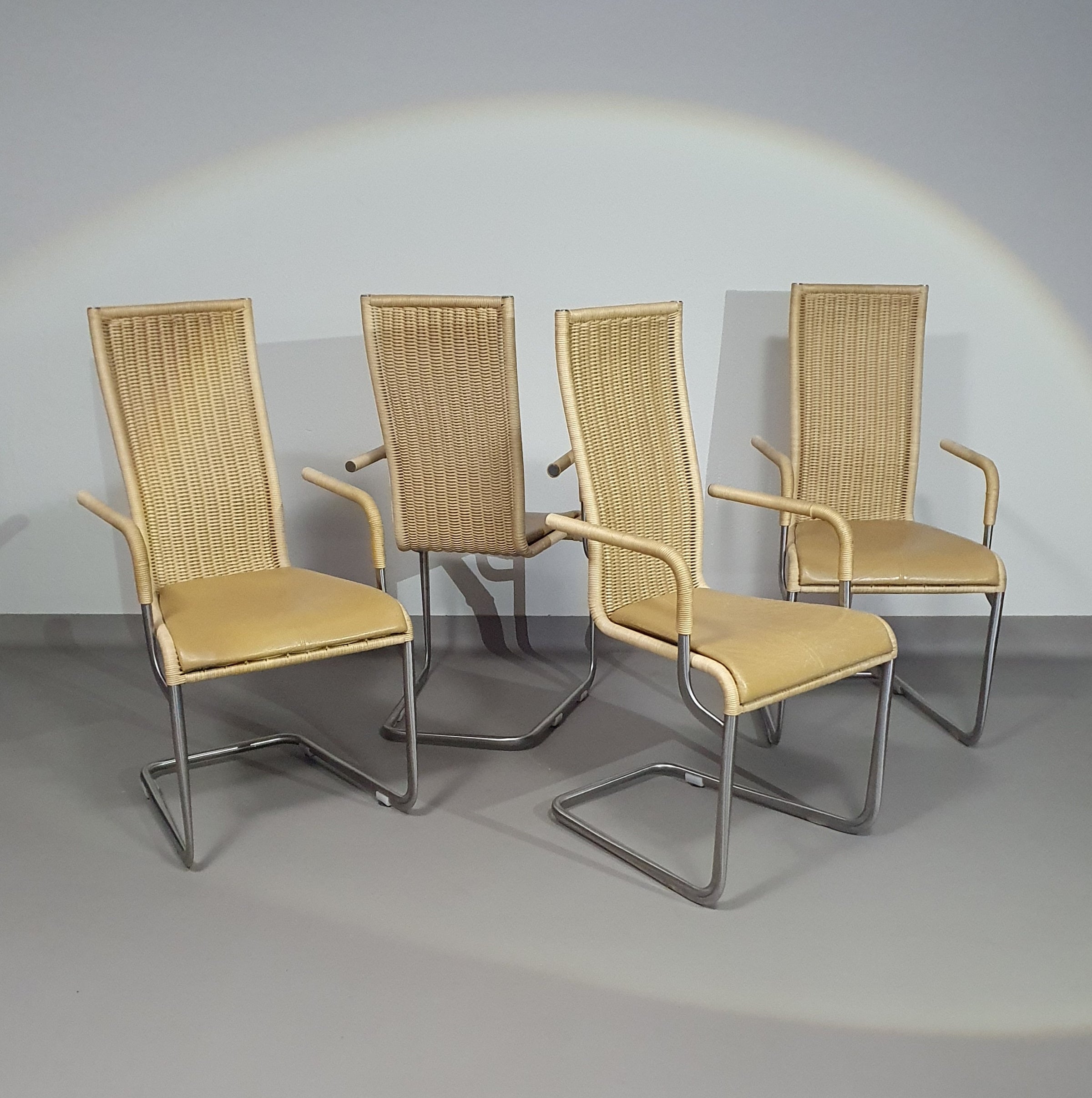 SET OF 4 'B25' WICKER DINING CHAIRS BY AXEL BRUCHHÄUSER FOR TECTA, GERMANY 1980S