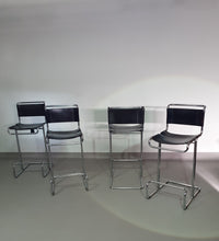4 x Italian bar stool by Stendig of steel tube and leather 1960s.