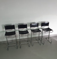 4 x Italian bar stool by Stendig of steel tube and leather 1960s.