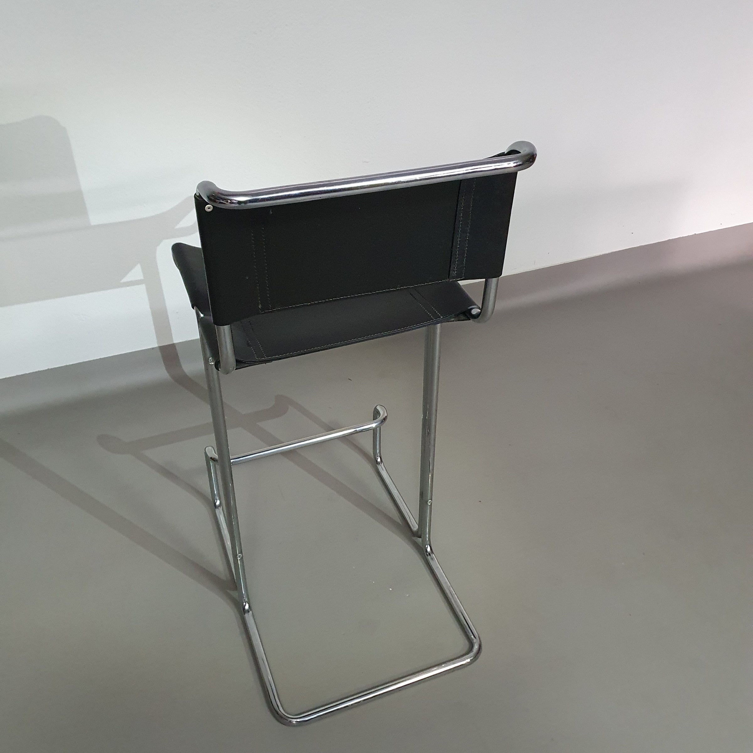 4 x Italian bar stool by Stendig of steel tube and leather 1960s.