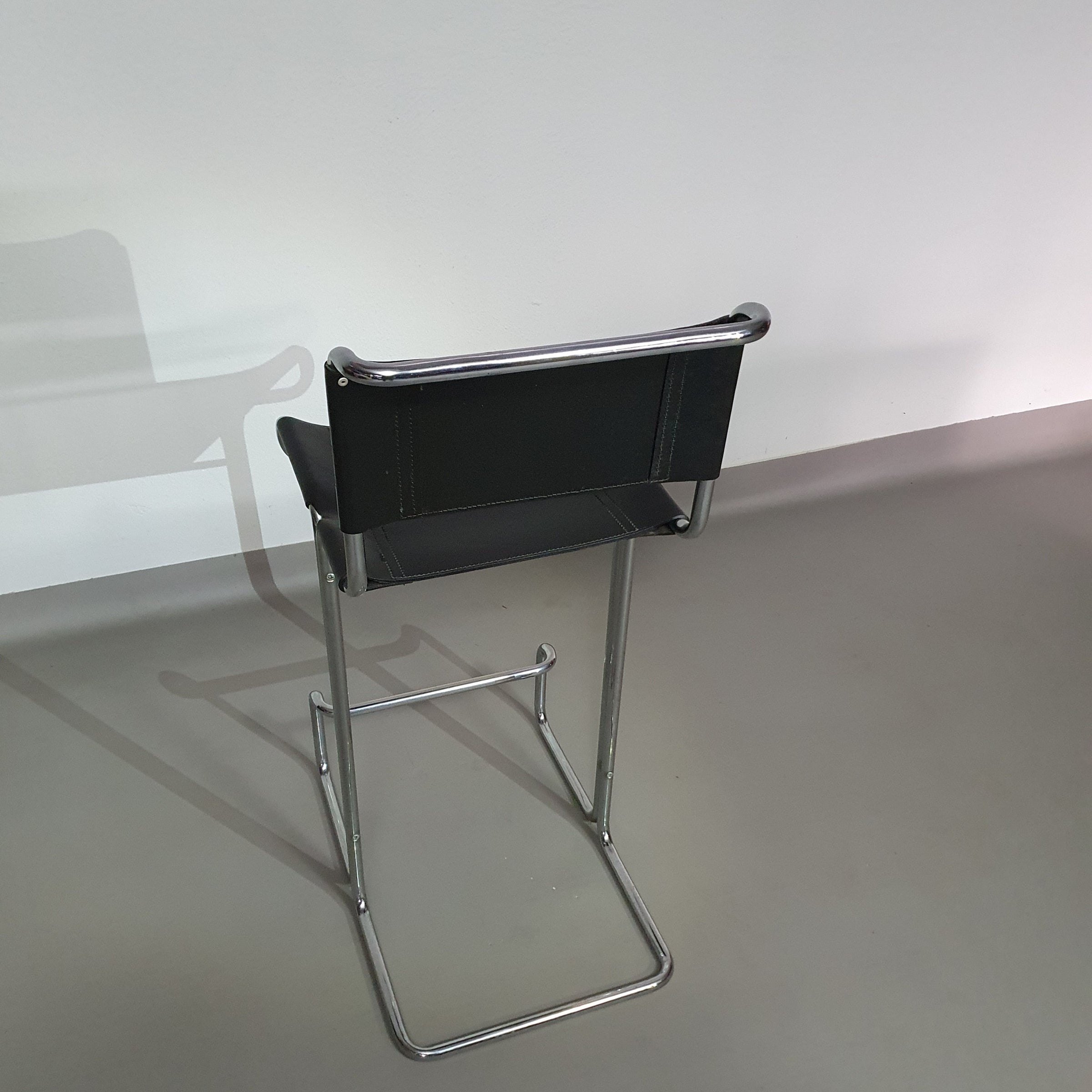 4 x Italian bar stool by Stendig of steel tube and leather 1960s.