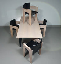 Arnold Merckx dining set in rare ahorn wood / black leather chairs 1980s.