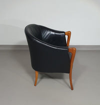 Armchairs in Walnut and Leather in / Italy 1980s, Set of 2