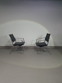 2 x 1986 Mark Singer EUROKA Leather/Chrome Campaign Folding Chair Glider MOMA Modern