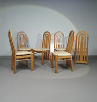 Blond oak Postmodern dining chairs 1980S