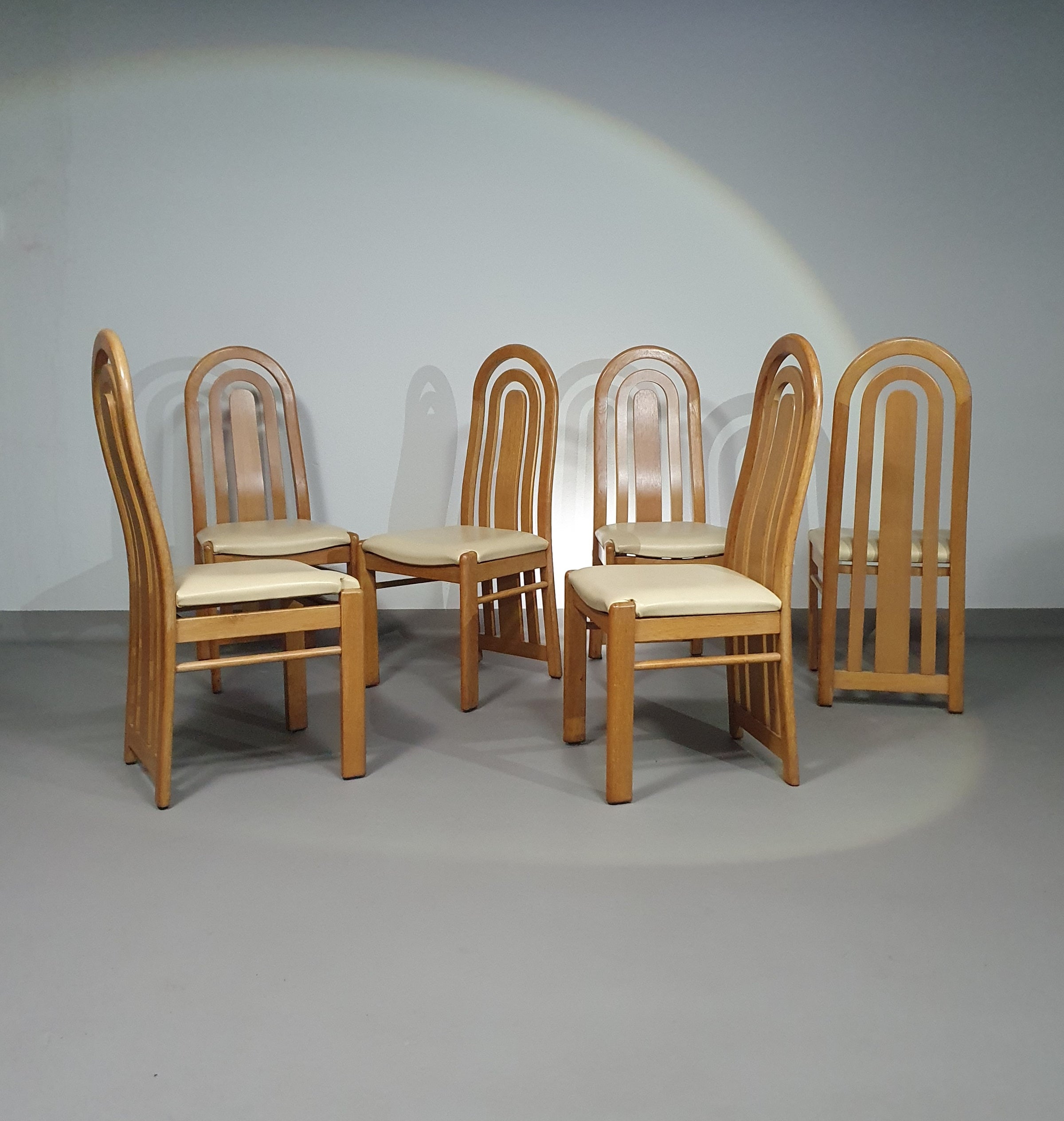 Blond oak Postmodern dining chairs 1980S