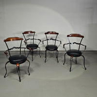 4 x Italian / Stella Del Mo ile / Postmodern / turnable / wrought iron dining chairs / leather seats
