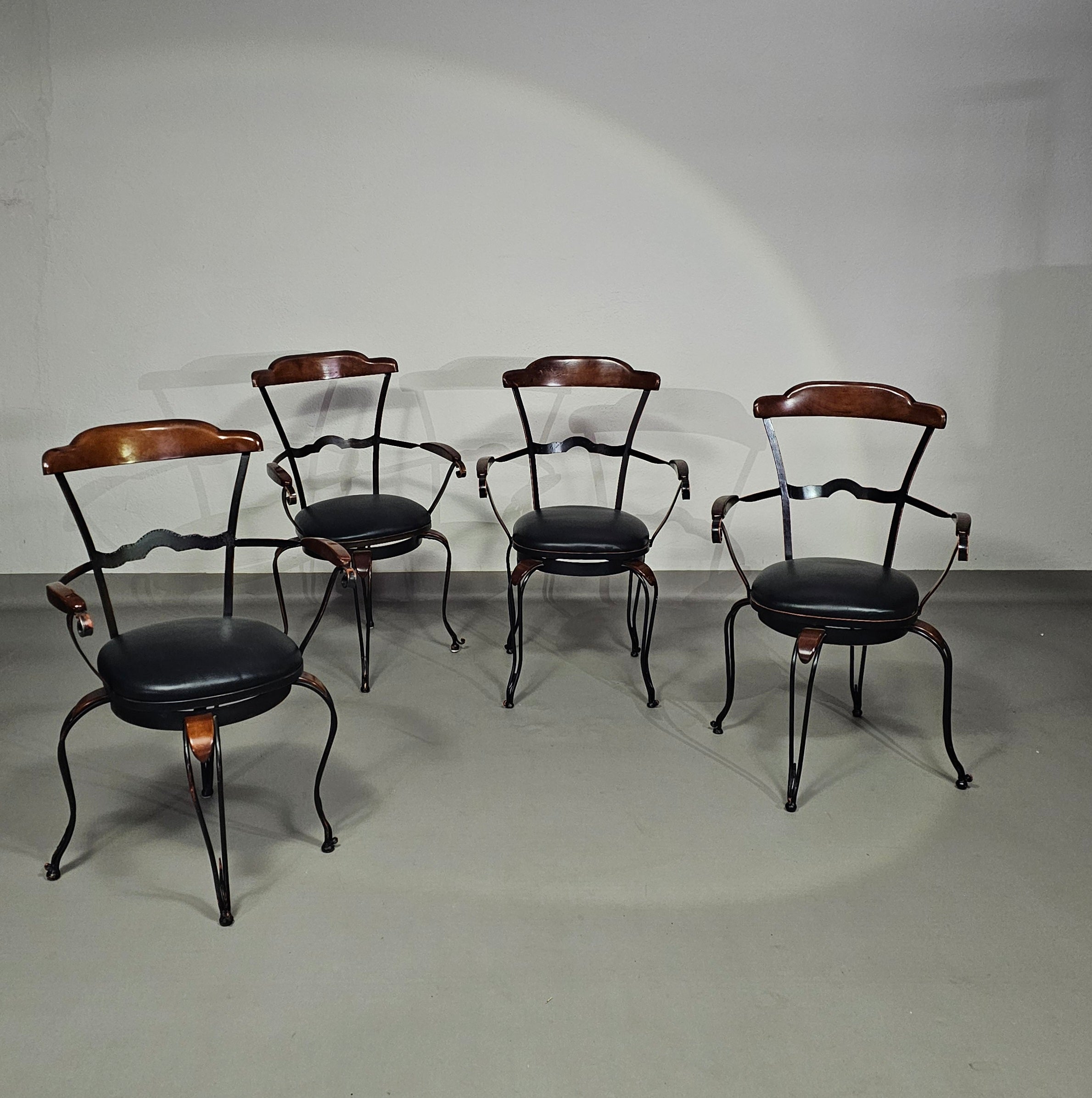 4 x Italian / Stella Del Mo ile / Postmodern / turnable / wrought iron dining chairs / leather seats