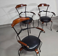 4 x Italian / Stella Del Mo ile / Postmodern / turnable / wrought iron dining chairs / leather seats
