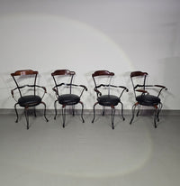 4 x Italian / Stella Del Mo ile / Postmodern / turnable / wrought iron dining chairs / leather seats