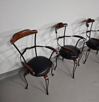 4 x Italian / Stella Del Mo ile / Postmodern / turnable / wrought iron dining chairs / leather seats