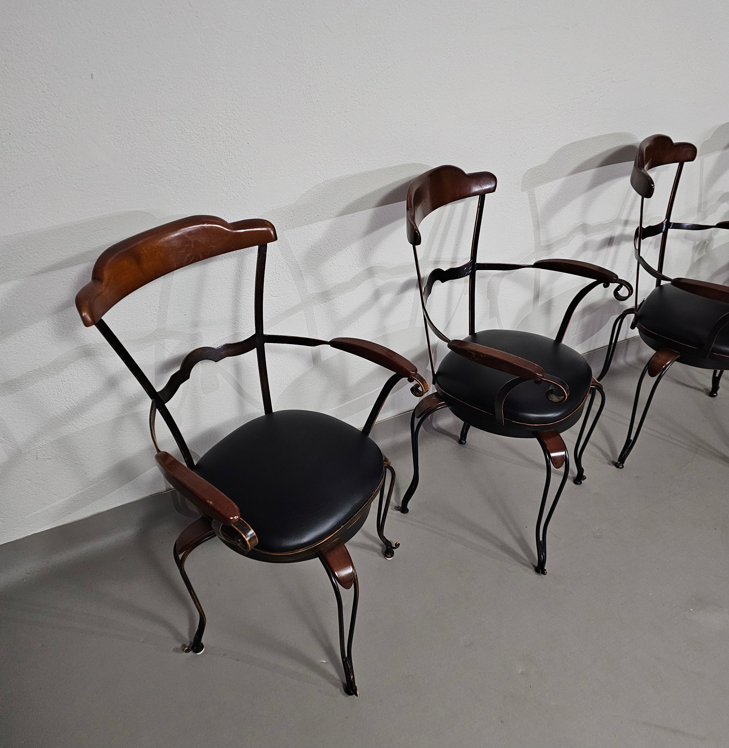 4 x Italian / Stella Del Mo ile / Postmodern / turnable / wrought iron dining chairs / leather seats