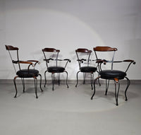 4 x Italian / Stella Del Mo ile / Postmodern / turnable / wrought iron dining chairs / leather seats