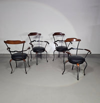4 x Italian / Stella Del Mo ile / Postmodern / turnable / wrought iron dining chairs / leather seats