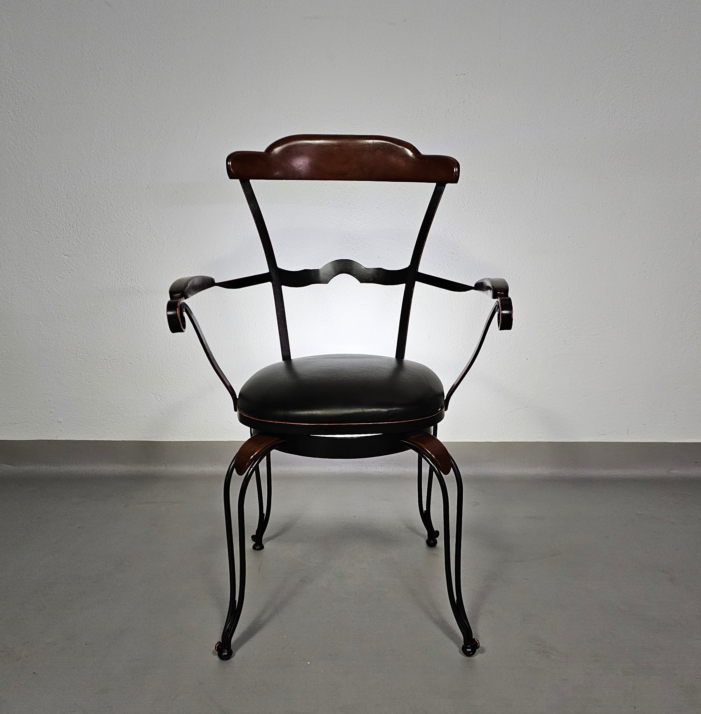 4 x Italian / Stella Del Mo ile / Postmodern / turnable / wrought iron dining chairs / leather seats