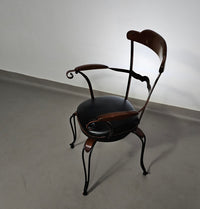 4 x Italian / Stella Del Mo ile / Postmodern / turnable / wrought iron dining chairs / leather seats