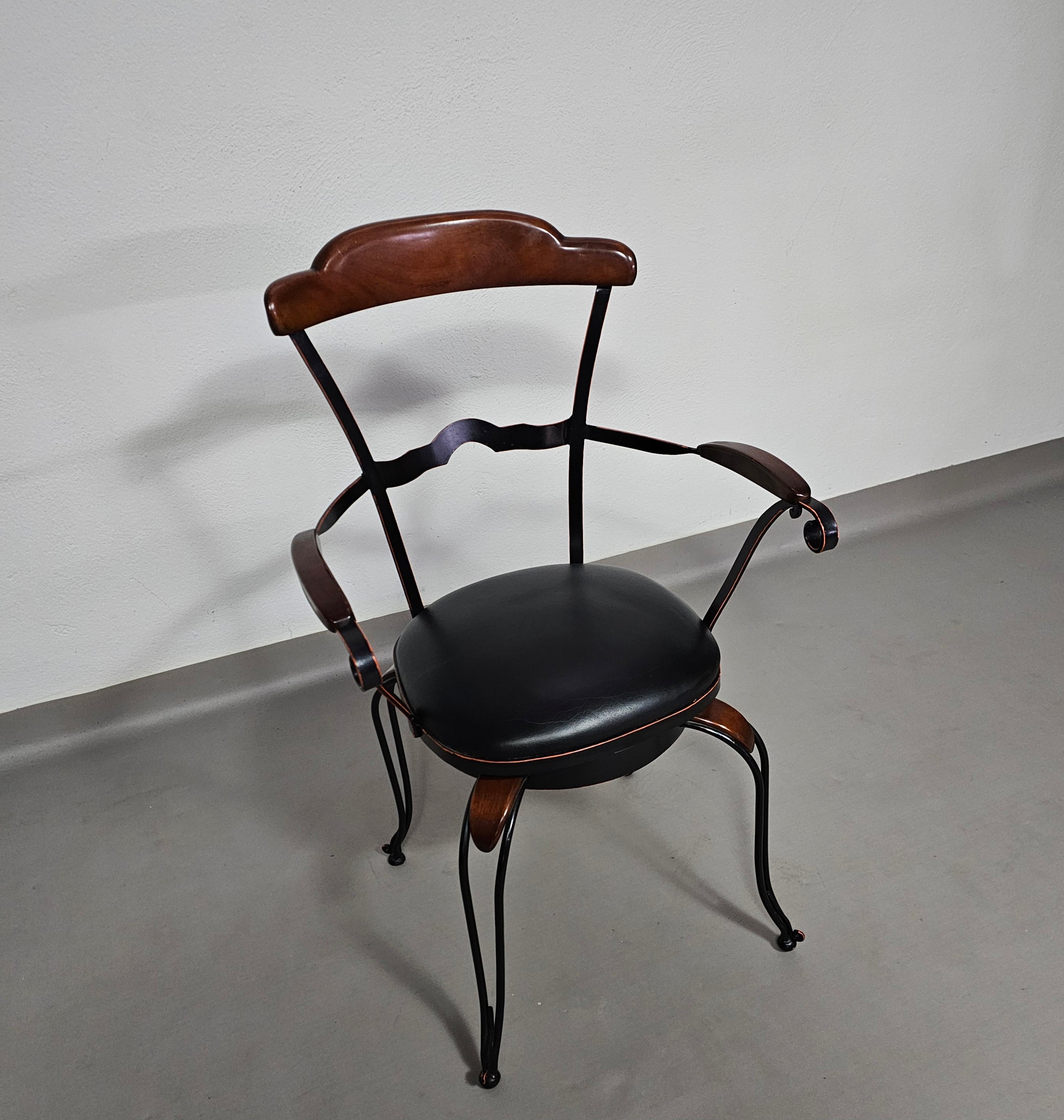 4 x Italian / Stella Del Mo ile / Postmodern / turnable / wrought iron dining chairs / leather seats