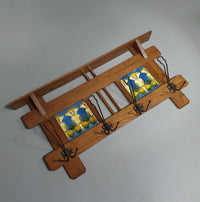 Art Nouveau wall coat rack with Tiles by Meissen / Germany