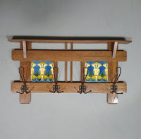 Art Nouveau wall coat rack with Tiles by Meissen / Germany