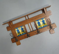 Art Nouveau wall coat rack with Tiles by Meissen / Germany