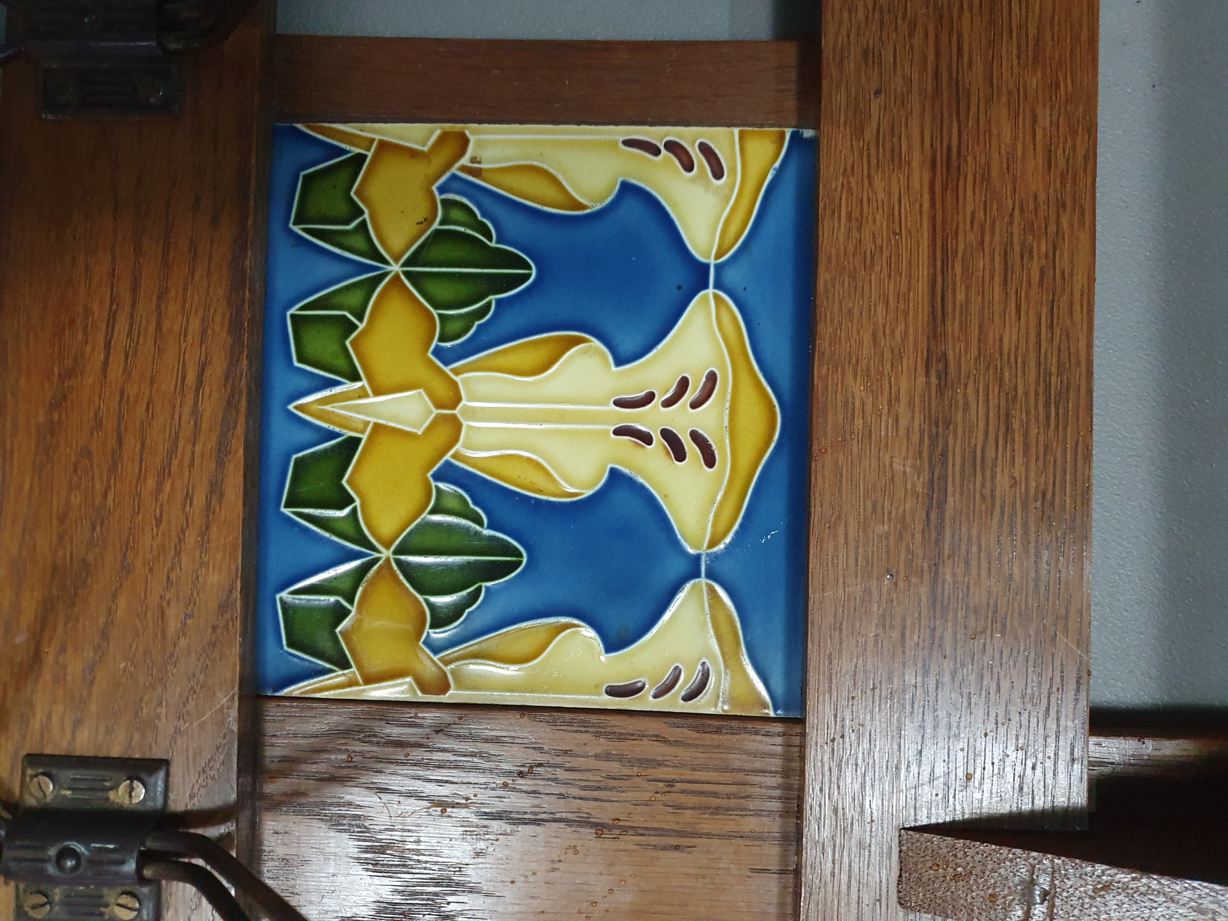 Art Nouveau wall coat rack with Tiles by Meissen / Germany