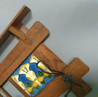 Art Nouveau wall coat rack with Tiles by Meissen / Germany