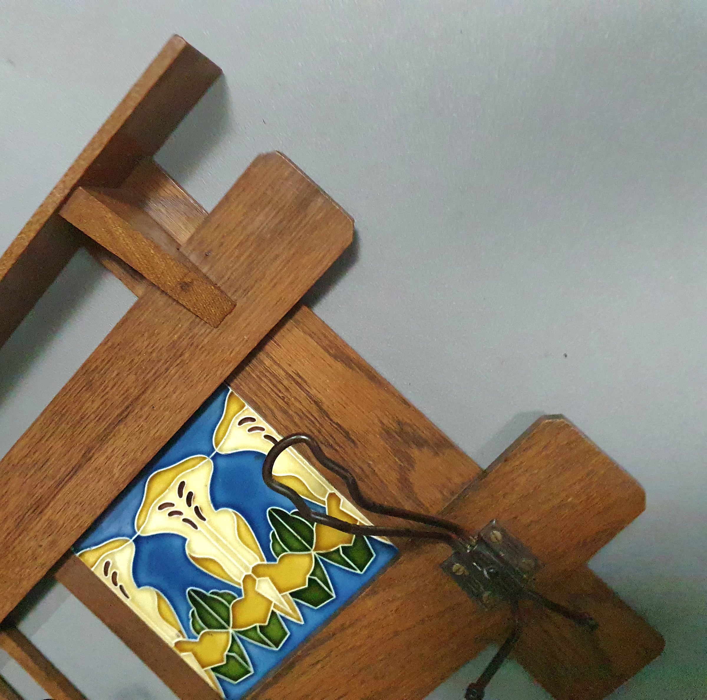 Art Nouveau wall coat rack with Tiles by Meissen / Germany