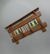 Art Nouveau wall coat rack with Tiles by Meissen / Germany