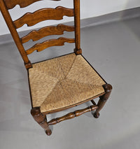 Set of 4 oak, rustic, farmhouse, ladderback dining chairs with rush seats 1960s