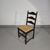 Set van 2 eikenhouten, rustieke, landelijke eetkamerstoelen met ladderrug en biezen zittingen