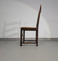 Set van 2 eikenhouten, rustieke, landelijke eetkamerstoelen met ladderrug en biezen zittingen