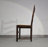 Set van 2 eikenhouten, rustieke, landelijke eetkamerstoelen met ladderrug en biezen zittingen