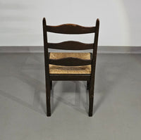 Set van 2 eikenhouten, rustieke, landelijke eetkamerstoelen met ladderrug en biezen zittingen