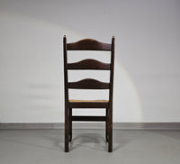 Set van 2 eikenhouten, rustieke, landelijke eetkamerstoelen met ladderrug en biezen zittingen