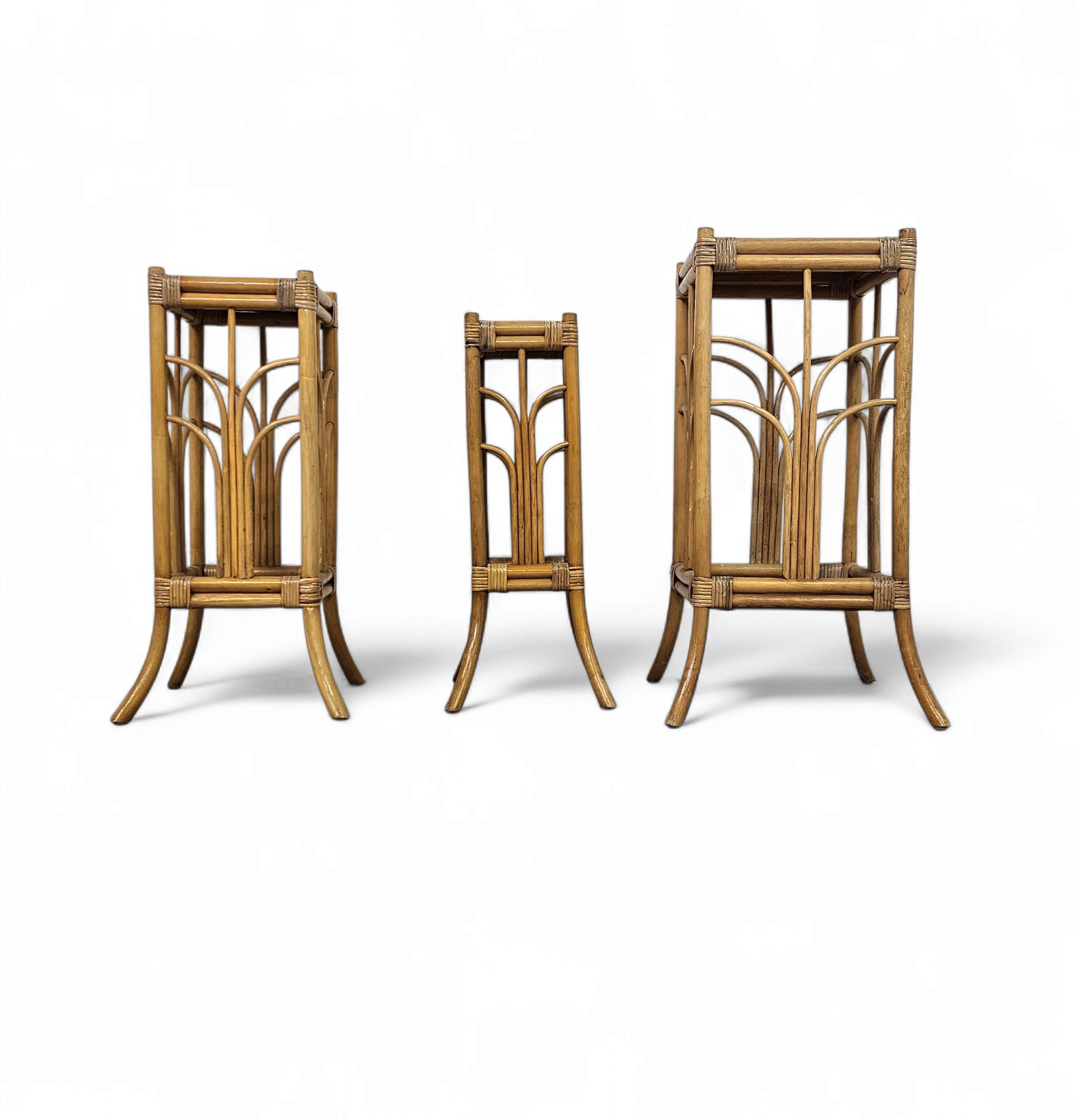 Nesting set bamboo plant stands 1970s
