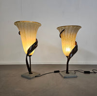 Large Jugendstil Floor / Table Lamps / Roberto Galli / Stone Base With Italian Glass Shade