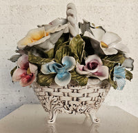Bassano ceramics Basket with flowers, Italy 1950s