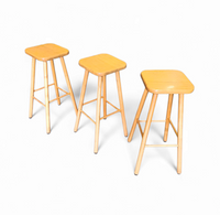 3 x beech wood stools / 1970s / height 65 cm