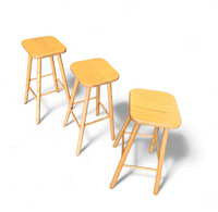 3 x beech wood stools / 1970s / height 65 cm