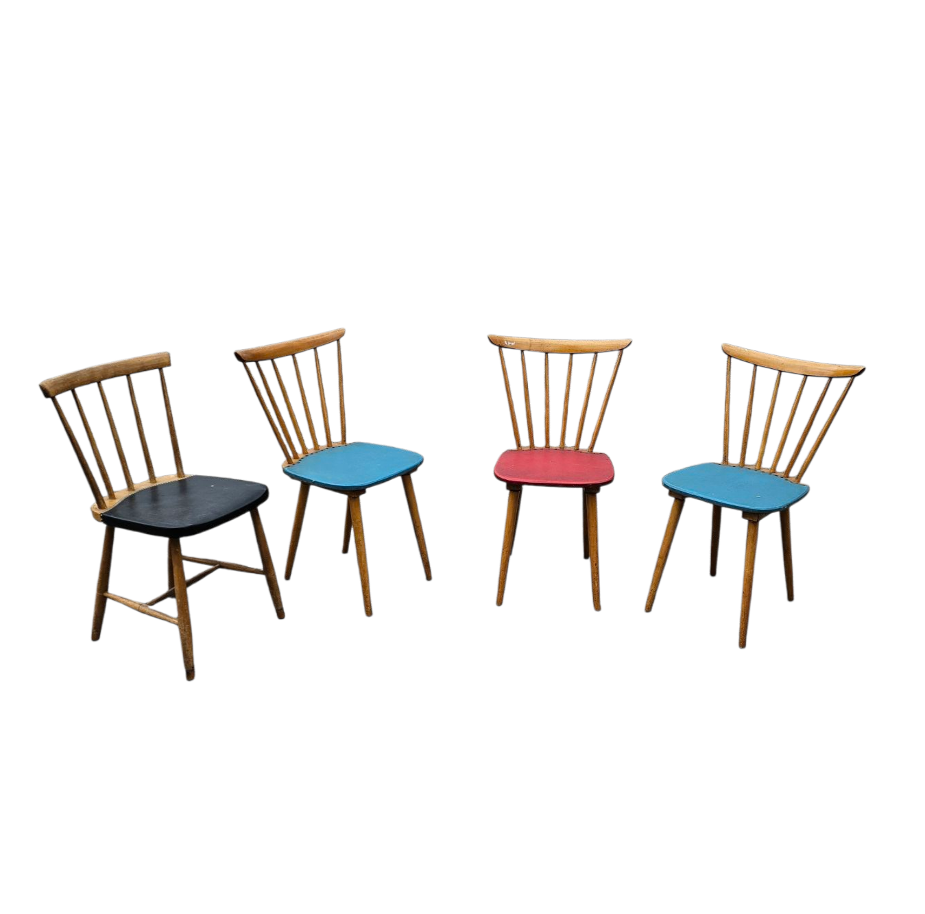 4 x spindle chair / blue / red /  black 1960s