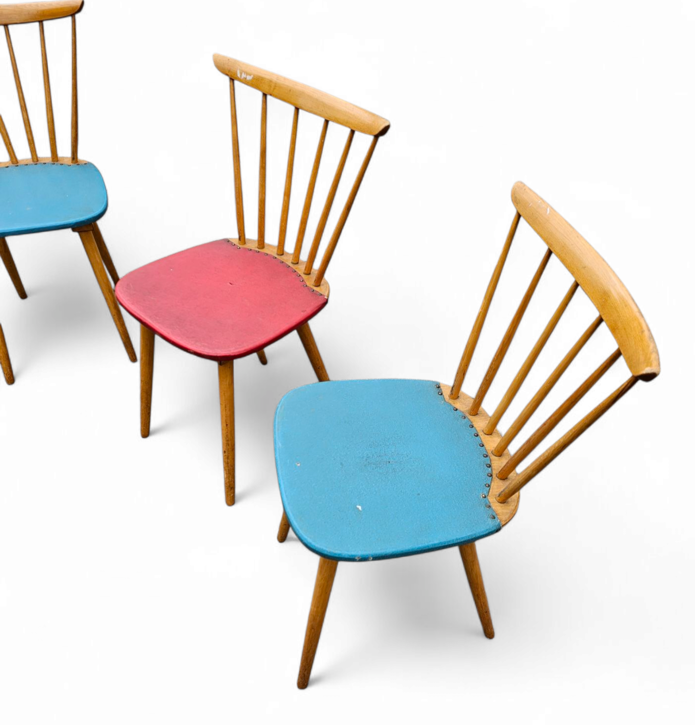 4 x spindle chair / blue / red /  black 1960s