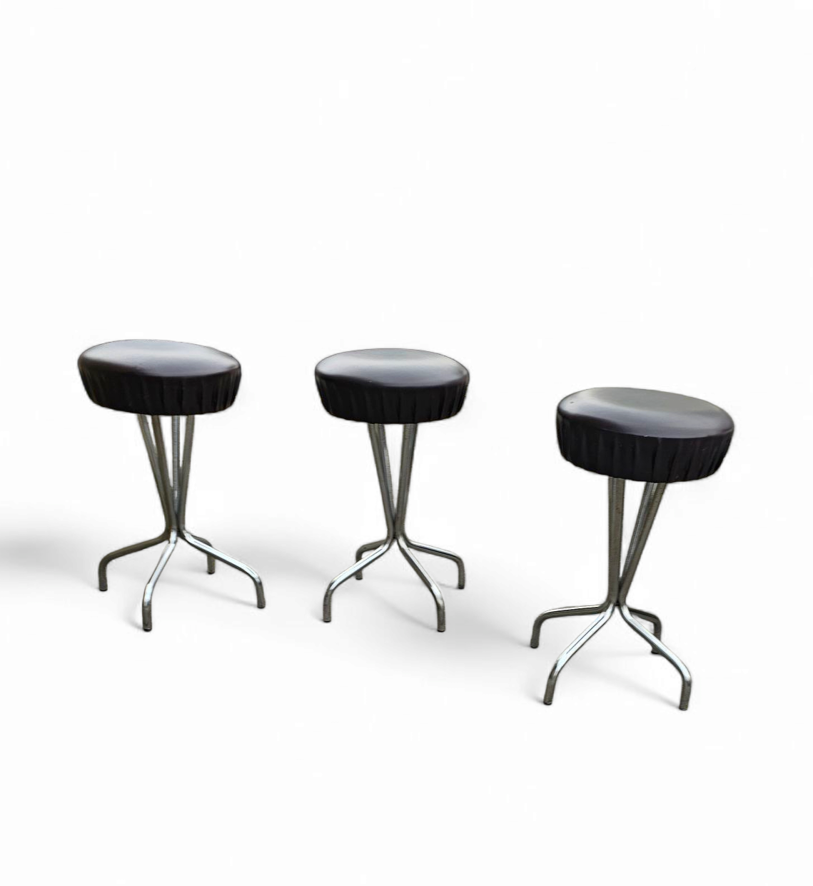 3 x stool / black top / chrome frame / 1970s