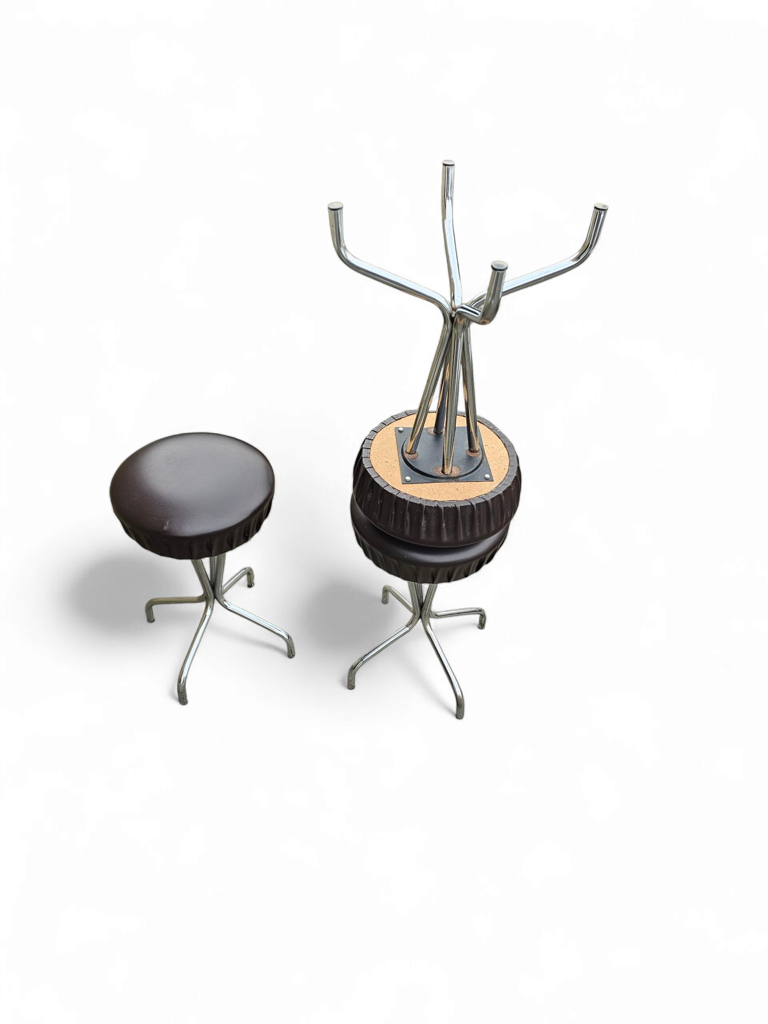 3 x stool / black top / chrome frame / 1970s