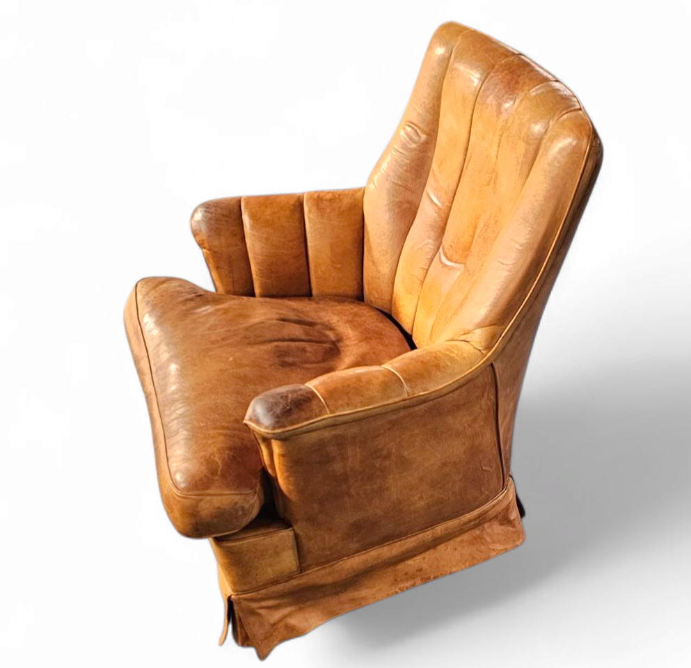Sheep Leather club chair 1970s with magazine holder