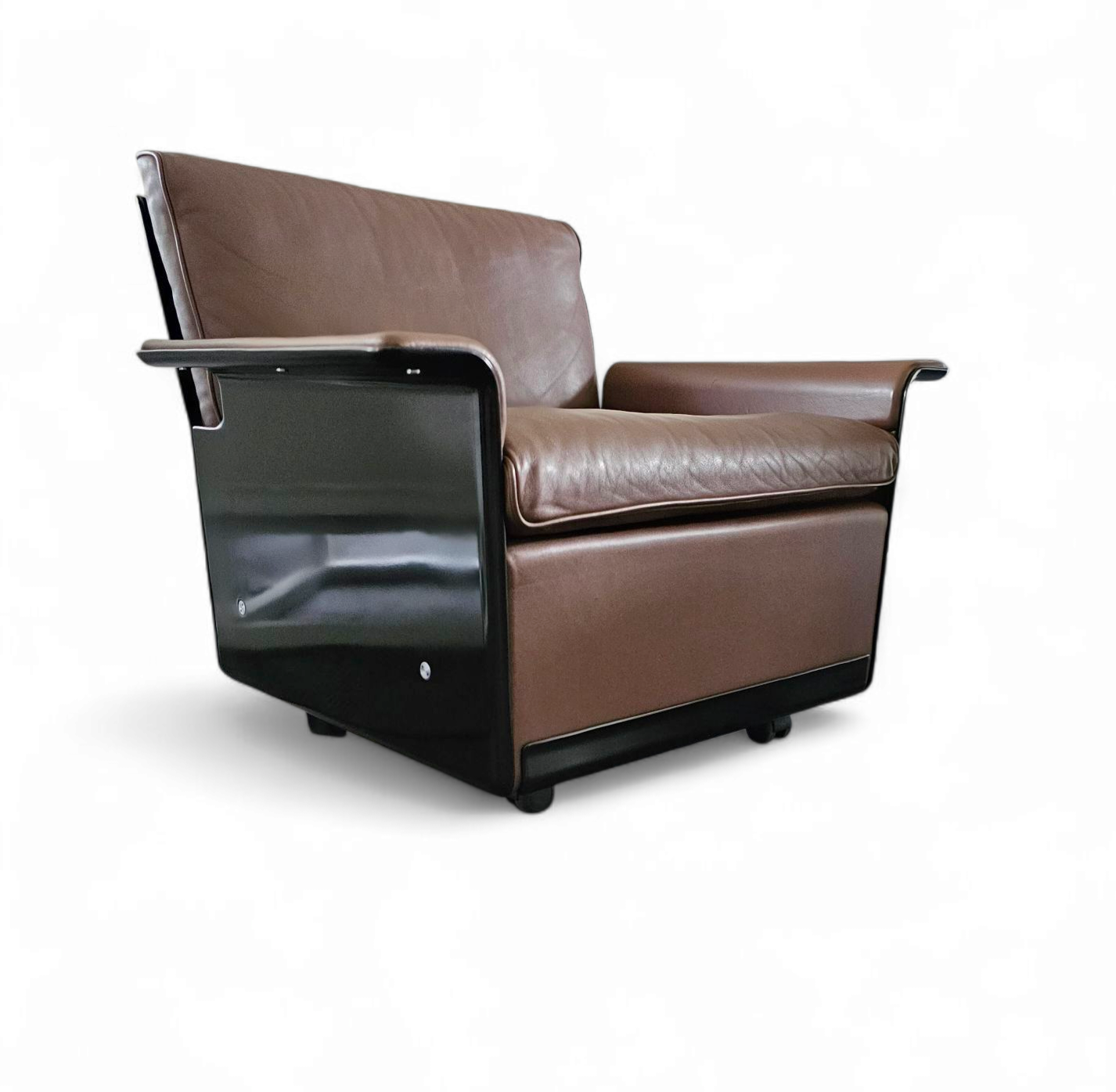 2 x Black Shell & brown Leather RZ 62 Chair / 600 Programme Lounge Chair by Dieter Rams for Vitsoe /1980s / Top condition