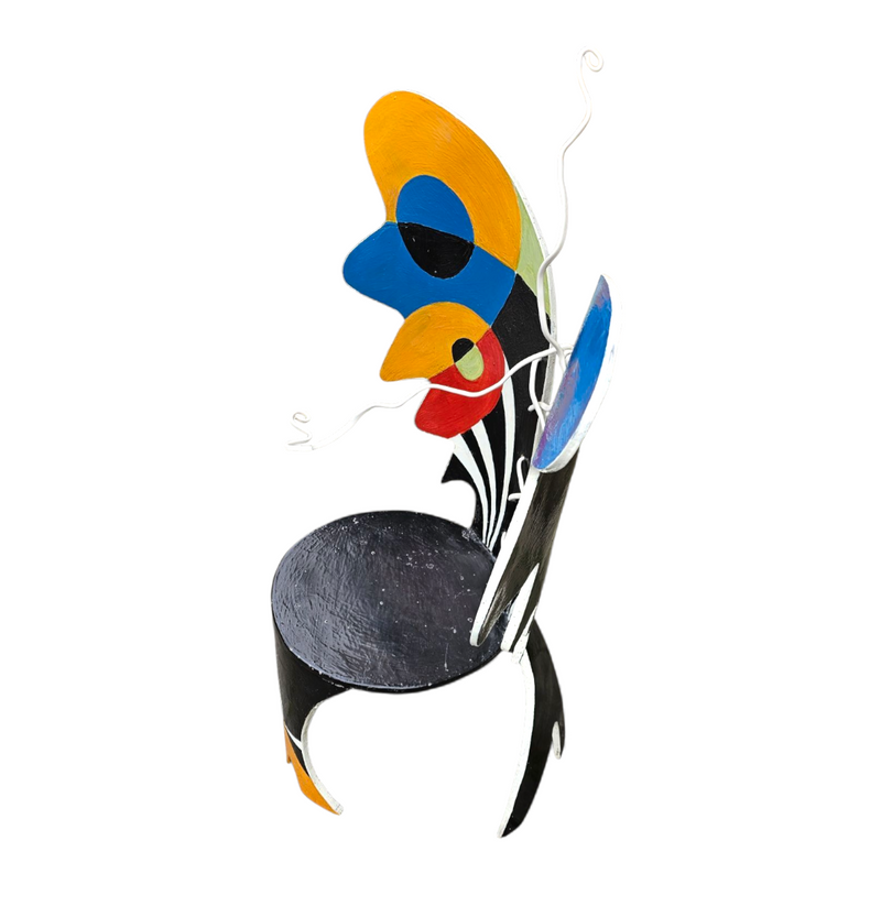 Decorative wooden wing chair 1980s