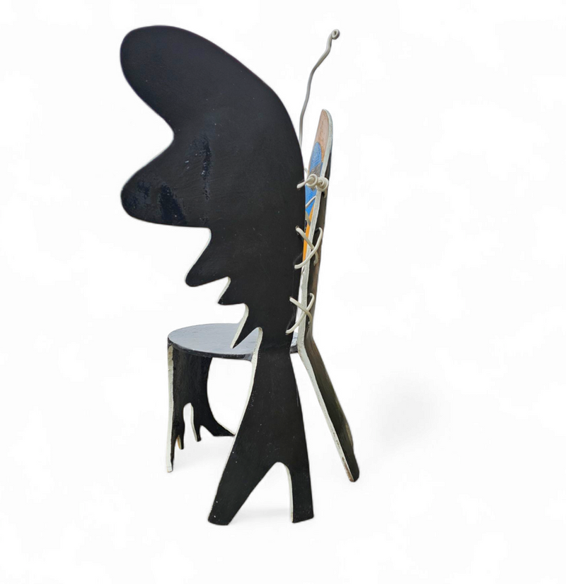 Decorative wooden wing chair 1980s